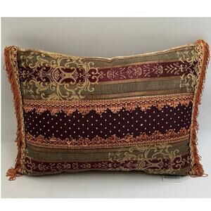 Croscill Home Tapestry Accent Pillow Boudoir Burgundy Gold Fringe Rectangular